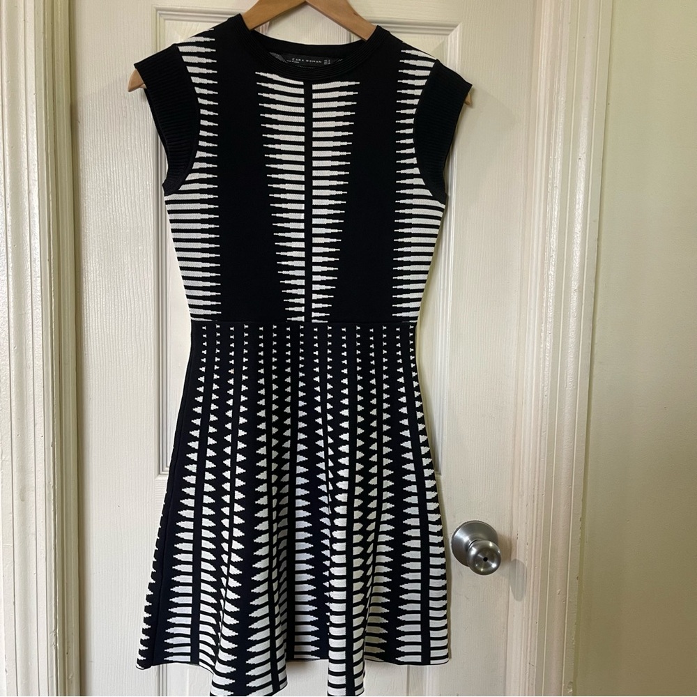 Zara Black and White Geometric Knit Mini Dress